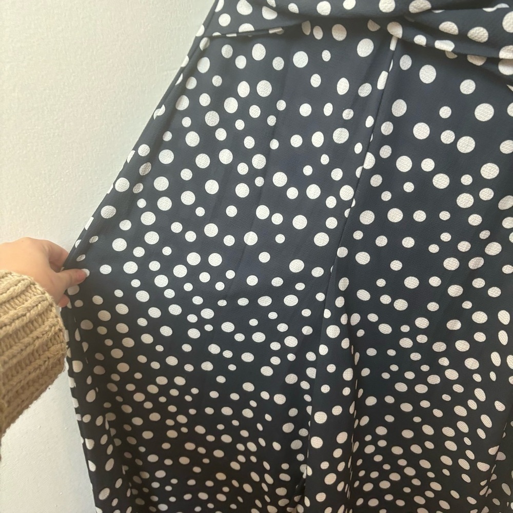 BOOHOO navy polka dot front tie long sleeve jumpsuit - Picture 4 of 7